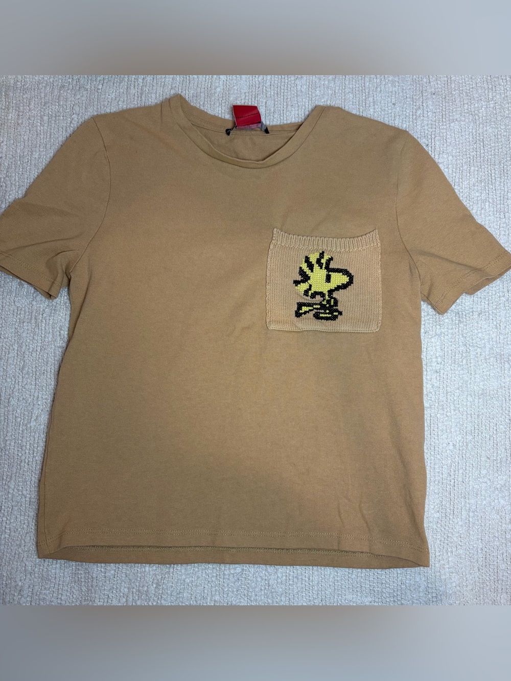 Zara x Peanuts Snoopy Woodstock Pixel Knit Pocket Cropped Graphic Tee Shirt S